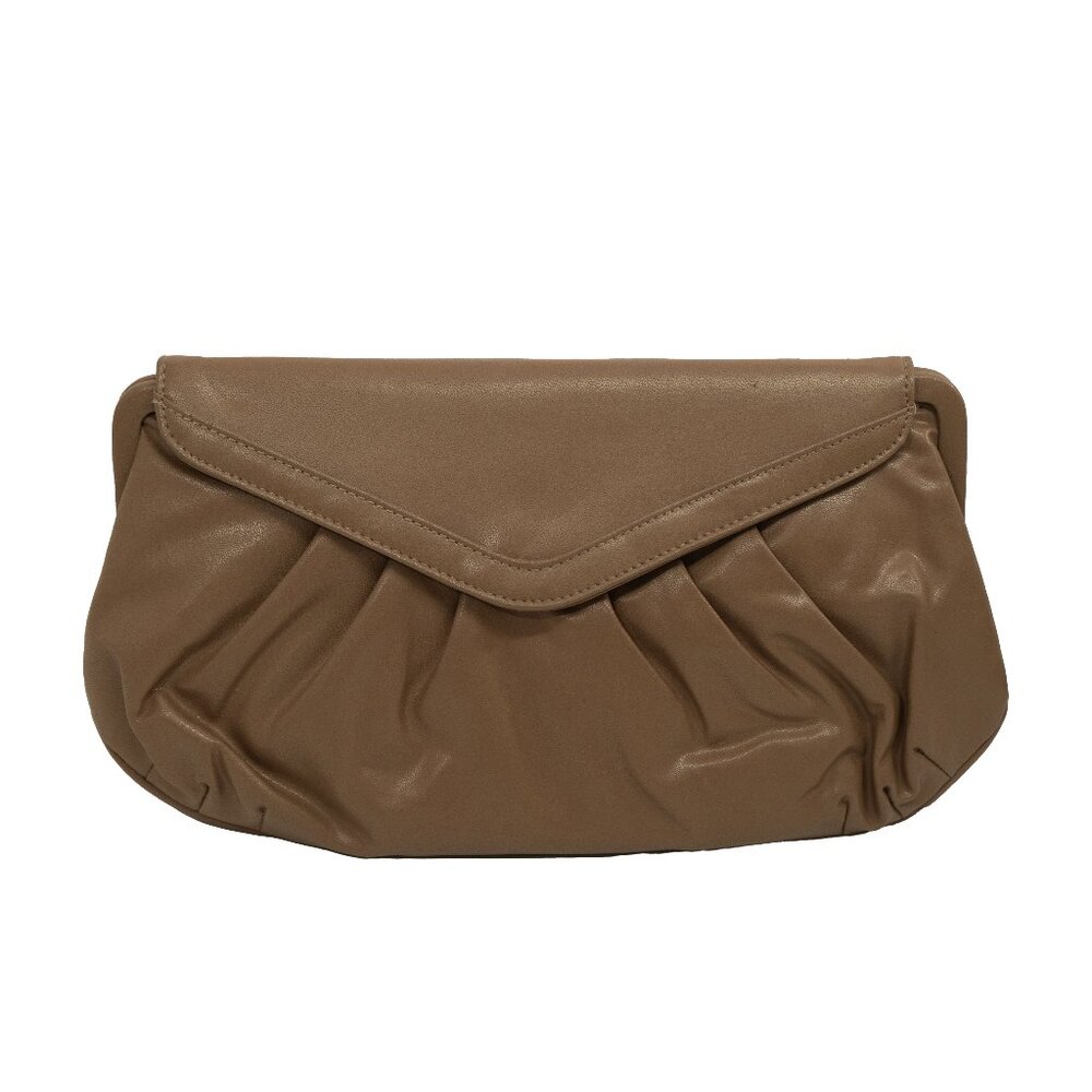 Vintage 70s Tan Brown Clutch Foldover Large Convertible Cross Body Shoulder Bag